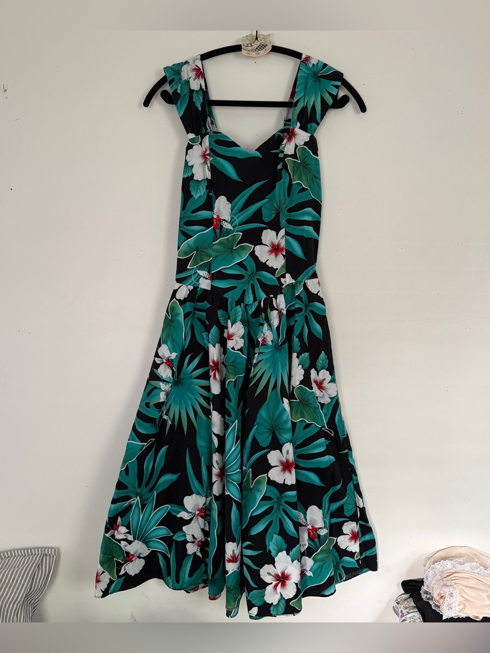 Vintage Royal Made In Hawaii Tropical Cotton Basque Waist Midi Dress S
